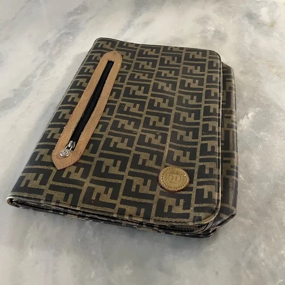 Vintage FENDI Zucca Large Document Hand Bag Pouch Canvas Leather Brown - Picture 3 of 15